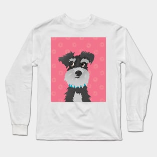 Salt and Pepper Miniature Schnauzer Dog with Pink Daisies Long Sleeve T-Shirt